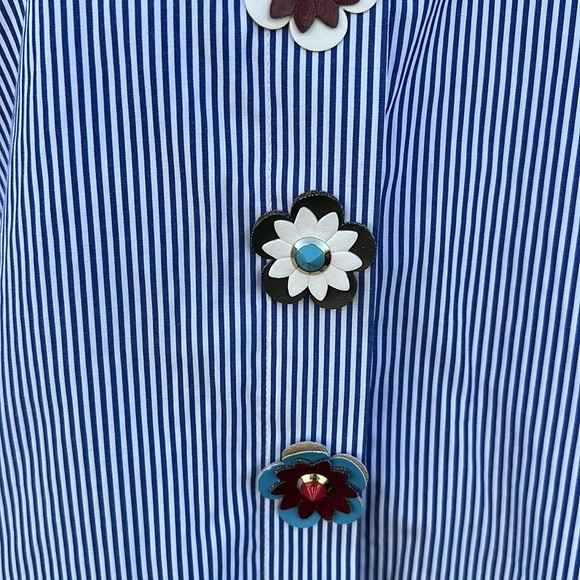 Striped Button Down Shirt with Floral Accents - Picture 5 of 8